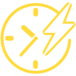 A clock icon with a lightning bolt to represent quickness.